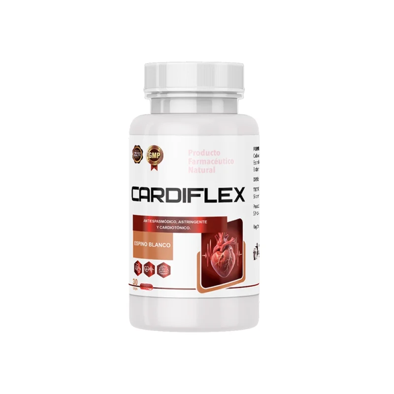 Cardiflex, cápsulas de espino blanco para el bienestar cardiovascular en Guatemala, frasco de 30 cápsulas